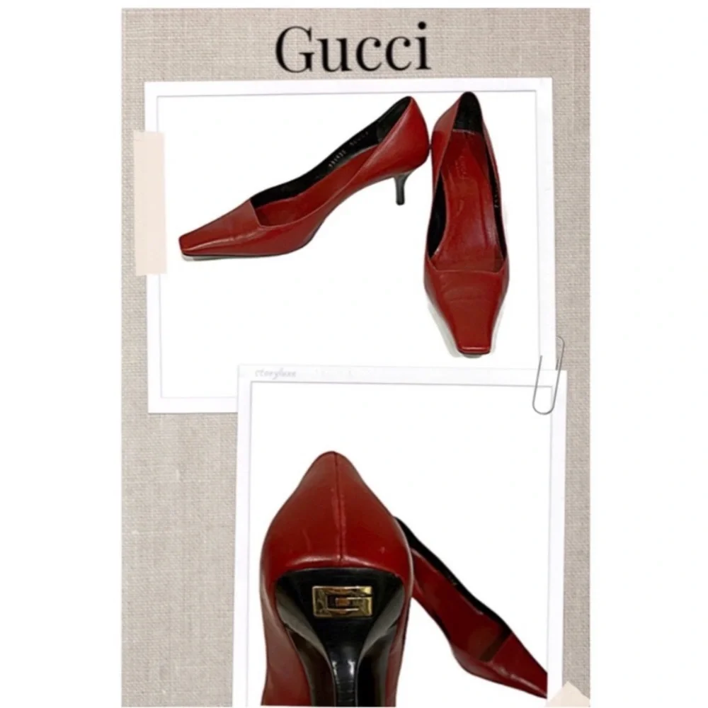 Gucci Shoes Pumps High Heels Red Square Toe Shoes Stunning & Elegant Size 36.5 - Picture 4 of 13